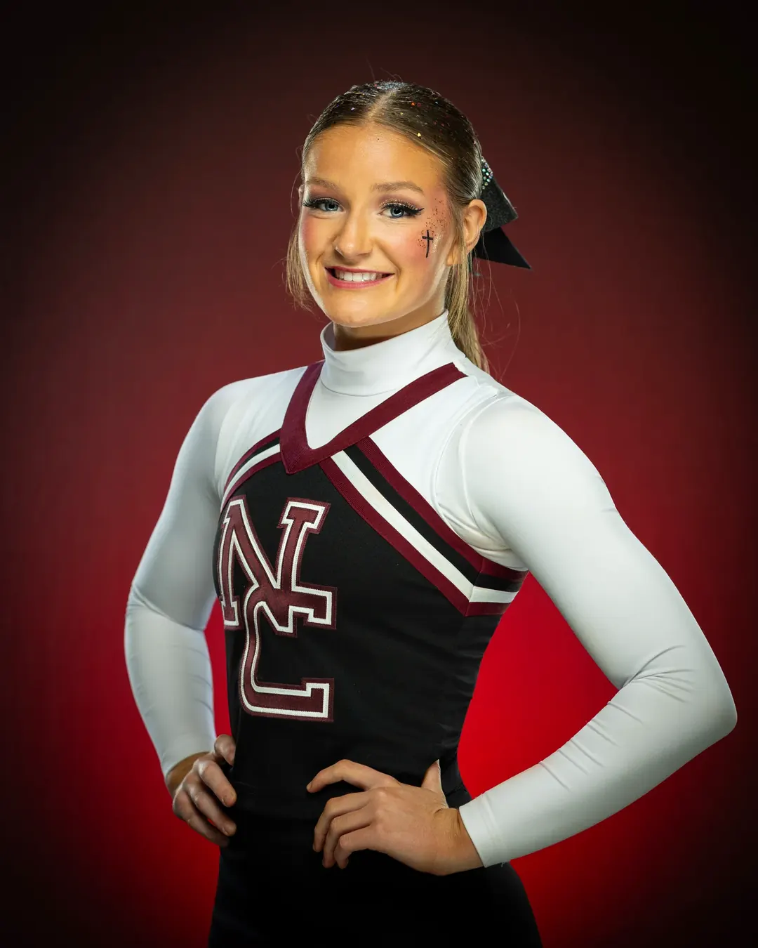 Nampa Christian Trojans cheerleader portrait, Treasure Valley Cheer Invitational Idaho