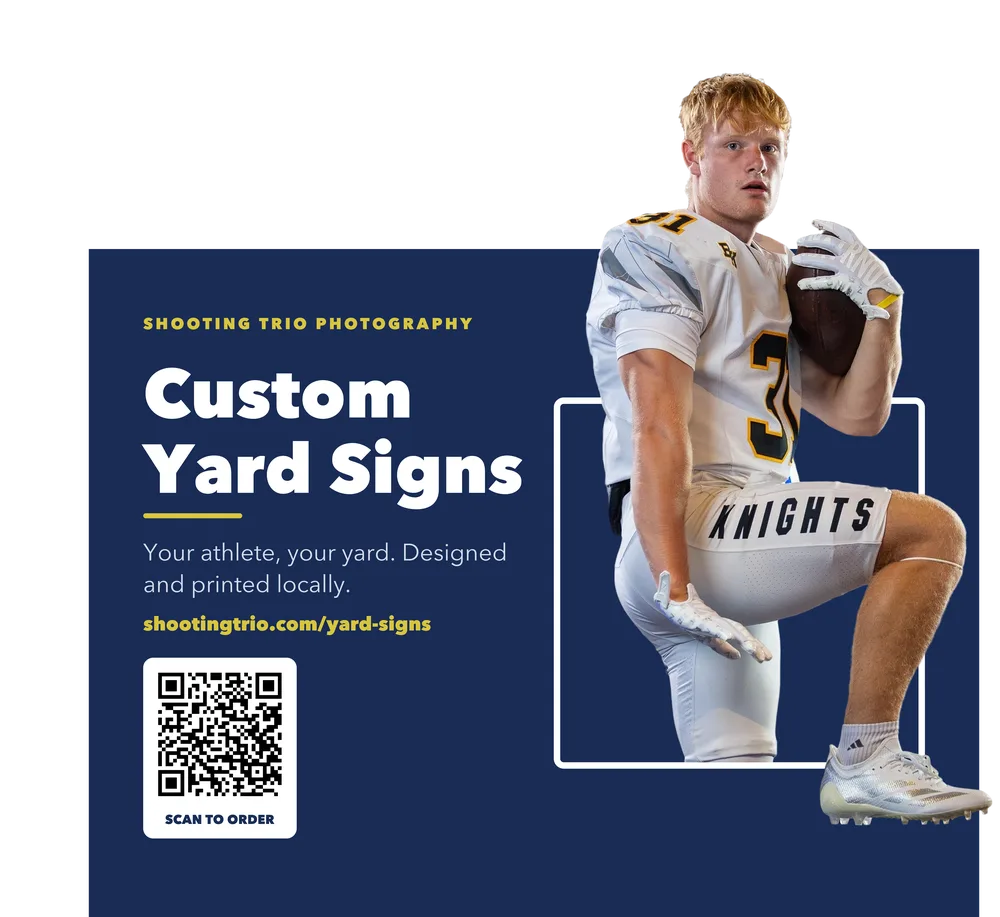 A pop-out yard sign with a Bishop Kelly football player bursting out of the top edge